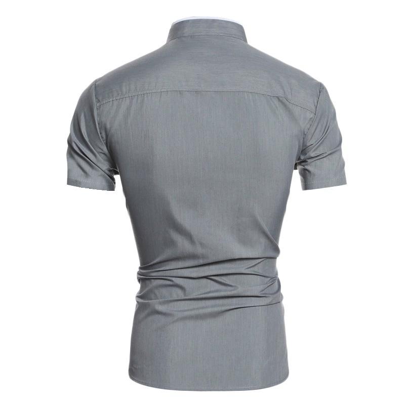 Summer Men's Stand-up Collar Solid Color Short-sleeved Shirt Casual Fashion Single-breasted Men's Shirt