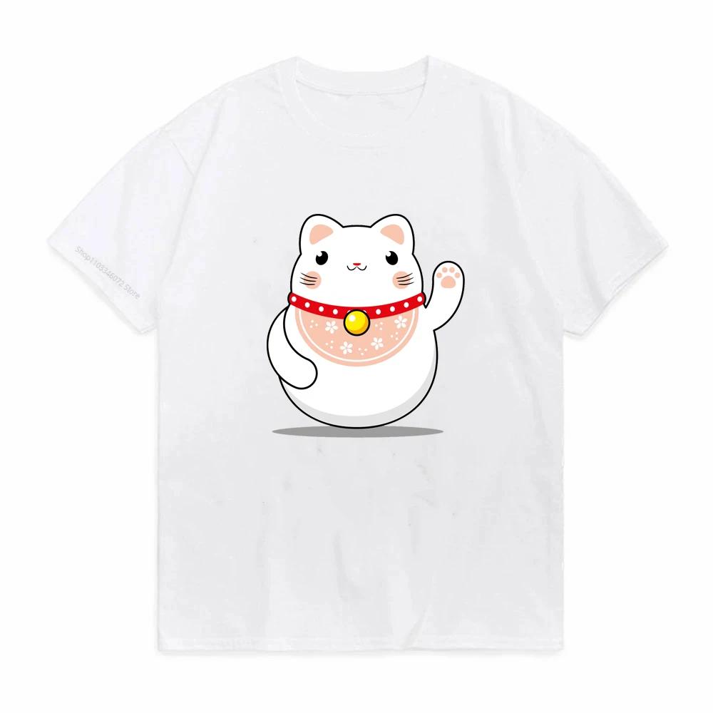 Unisexeki Neko Print Unisex T Shirt ShortSleeved Personalize Summer Female TShirts Graphic Tees Japanese Lucky Cat Kawaii Tshirts