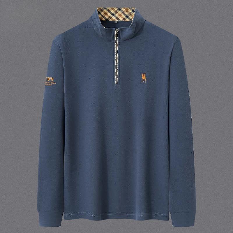 TrendHub Men's Embroidered Half Zipper T-shirt High End Brand Autumn Winter Leisure Fashion Comfort Long Sleeved Stand up Collar T-Shirt