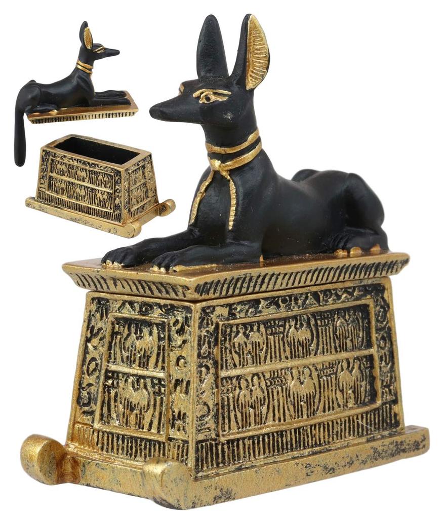 Ebros Gift Ebros Egyptian God Hieroglyph Anubis Dog Egyptian Miniature Cartouche Box Black and Gold Finish Gods and Goddesses Ancient Legendary Deity