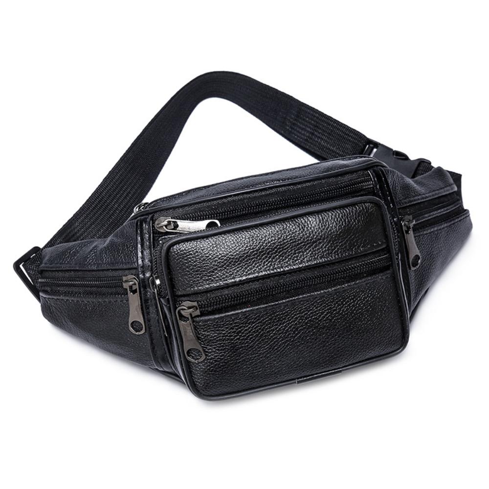 

Leather waist bag, running sports bag, men s multi-functional single-shoulder bag, mobile phone waist bag чорний
