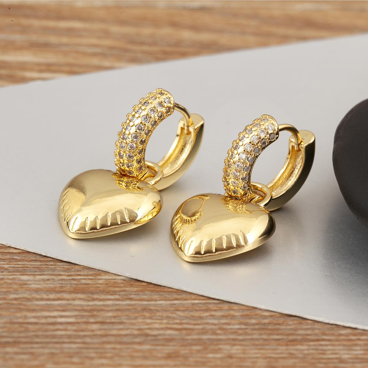 

Nidin Classic New Design Heart Shape Smooth Hoop Earrings For Women Female Copper Inlaid Zircon Fashion Ear Jewelry Wedding Gift