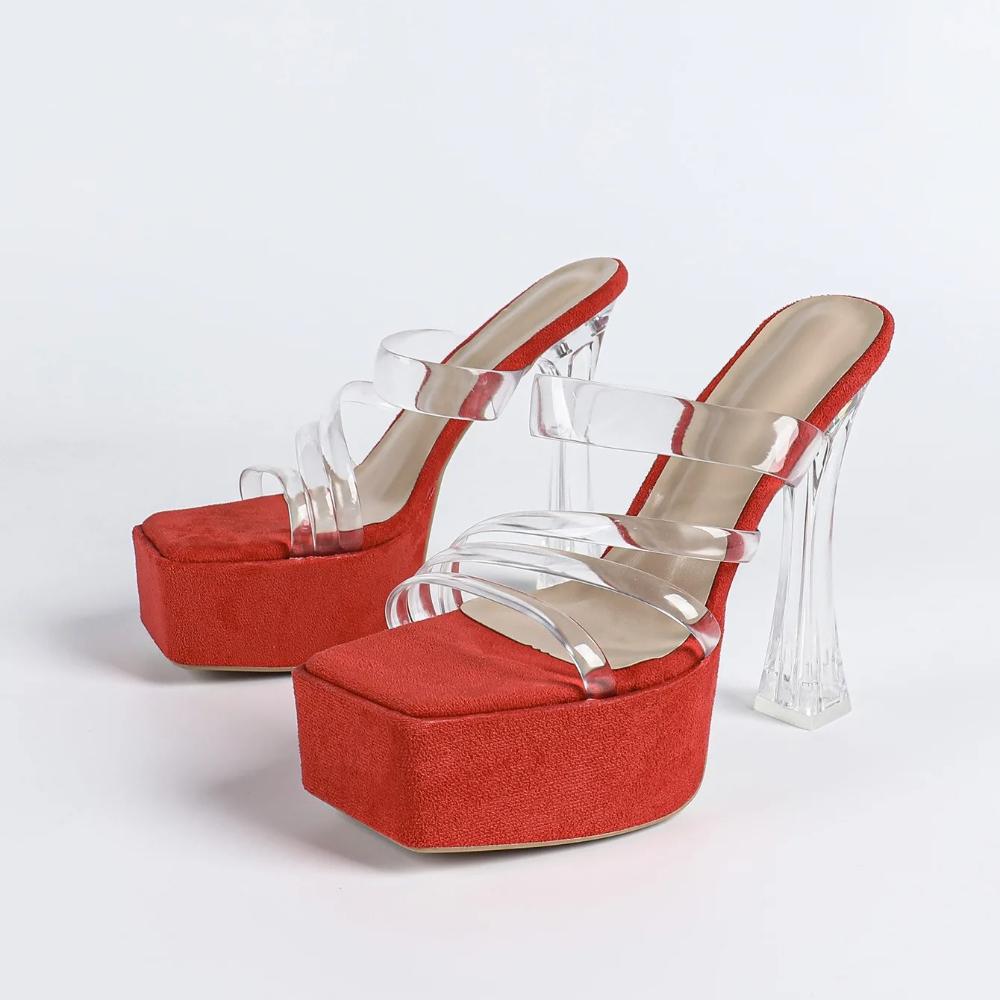 MCLUBGIRL 2026 Summer Wear Crystal Cool Slippers Thick-soled Waterproof Transparent Word With High-heeled Sandals LFD-3640-6