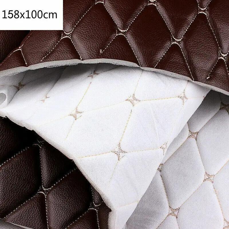 Thick Quilted Faux Leather Fabric Embroidery Upholstery Fabric Car Roof Bedside Leather Door Sponge Trim Decoration