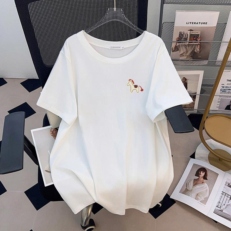Women's Plus Size Mid-Length Loose Short-Sleeve T-Shirt (200/300/350 jin)