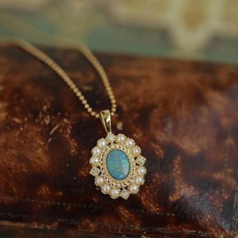 Pałacowy Styl Opalowa Perłowa Zawieszka Winylowy Kolor Naszyjnik Dla Kobiet Kryształowy Błyszczące Światło Luksusowa Biżuteria Zaręczynowa Prezent