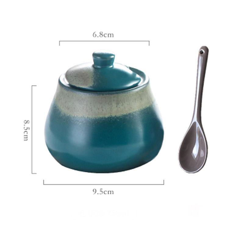 Japanese-style Ceramic Seasoning Pot Household Creative Kitchen Oil Salt Sugar Monosodium Glutamate Condiment Box Oil Pourer
