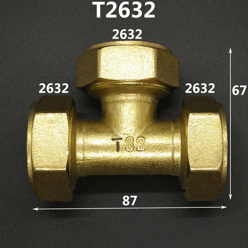 Brass Compression Tee Pex 1216/1418/1620/2026/2632 Pipe Fitting Equal Reduced Aluminum Plastic Pipe Fittings for Floor Heating