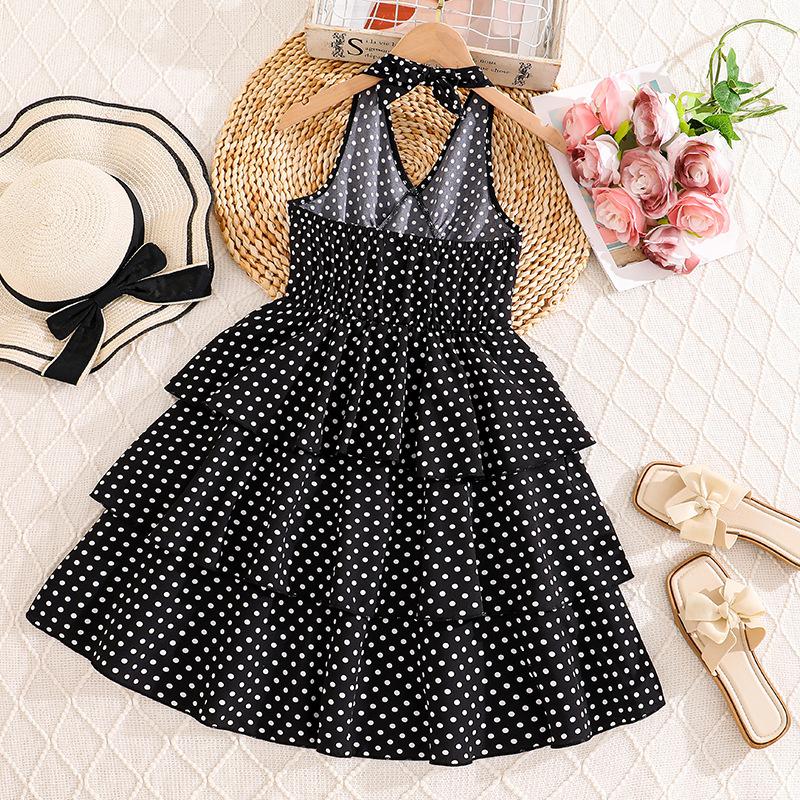 Sweetly Designed Neckless Backless Dress for Girls - Elegant and Retro Polka Dot Summer Children's Dress