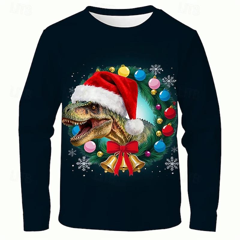 New Santa Claus Men's Long-Sleeve T-Shirt, 3D Print, Spring and Autumn Casual Loose Round-Neck Breathable Top