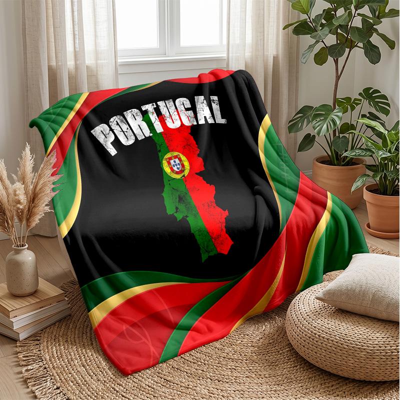 Portugal Football Printed Flannel Blanket Skin Friendly Warm Decorative Throw for Indoor Couch Bed Daily Use