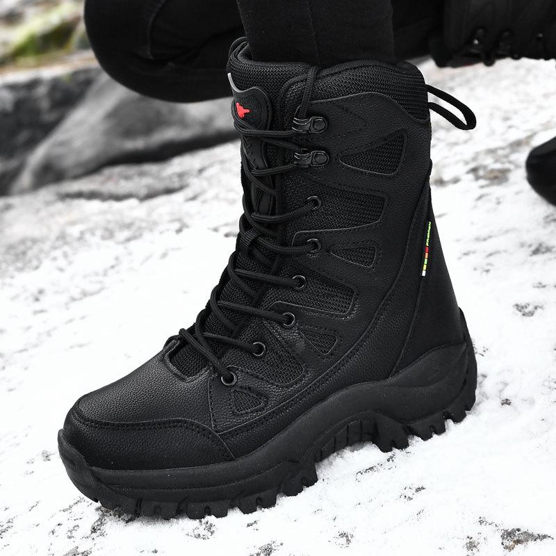Large size outdoor velvet travel snow boots thickened warm hiking winter couple high-top cotton shoes