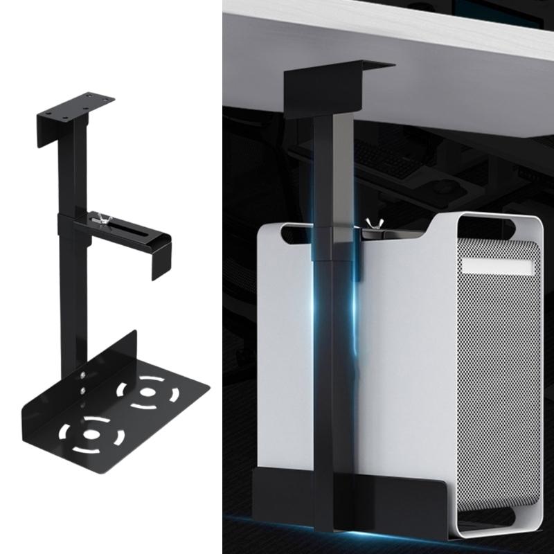 PC Case Holder Adjustable Metal Under Desk CPU Holder Bracket For Home Office And Gaming Setups Enhances Legroom