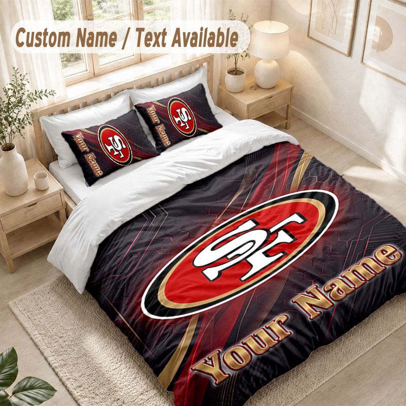 Custom Name Bedding Set 3 PiecesSan Francisco 49ers Print Duvet Cover + 2 Pillowcases Soft Bed Decor