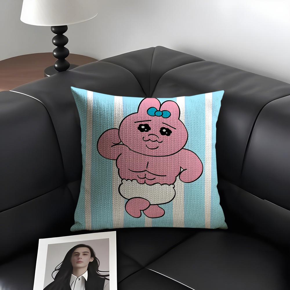 O-Opanchu Usagii Cartoon Cushion Cover Natural Linen Organic Fabric Double-Sided Printing Sofa Home Decor Gift Pillow Case