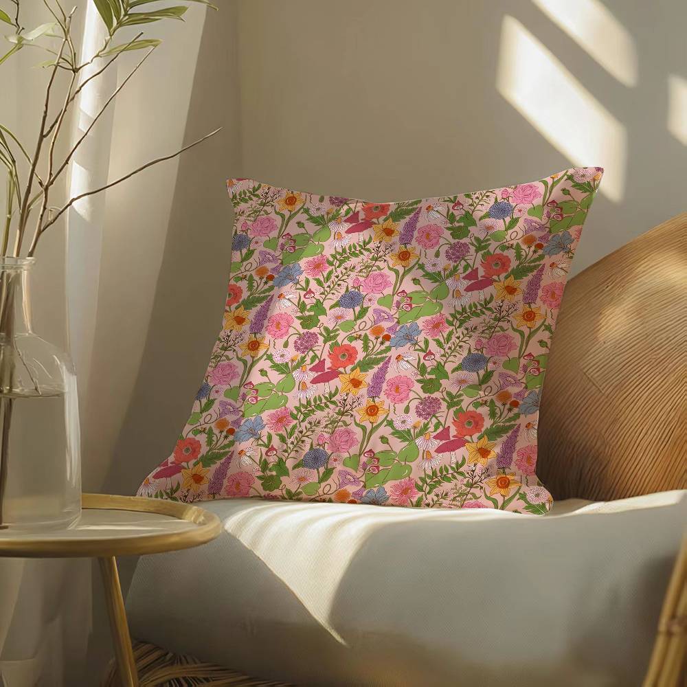 Natural Flowers And Animals pattern Pillow Case Silky elegant Comfort Sofa Bed Invisible zipper Beach pillowcase