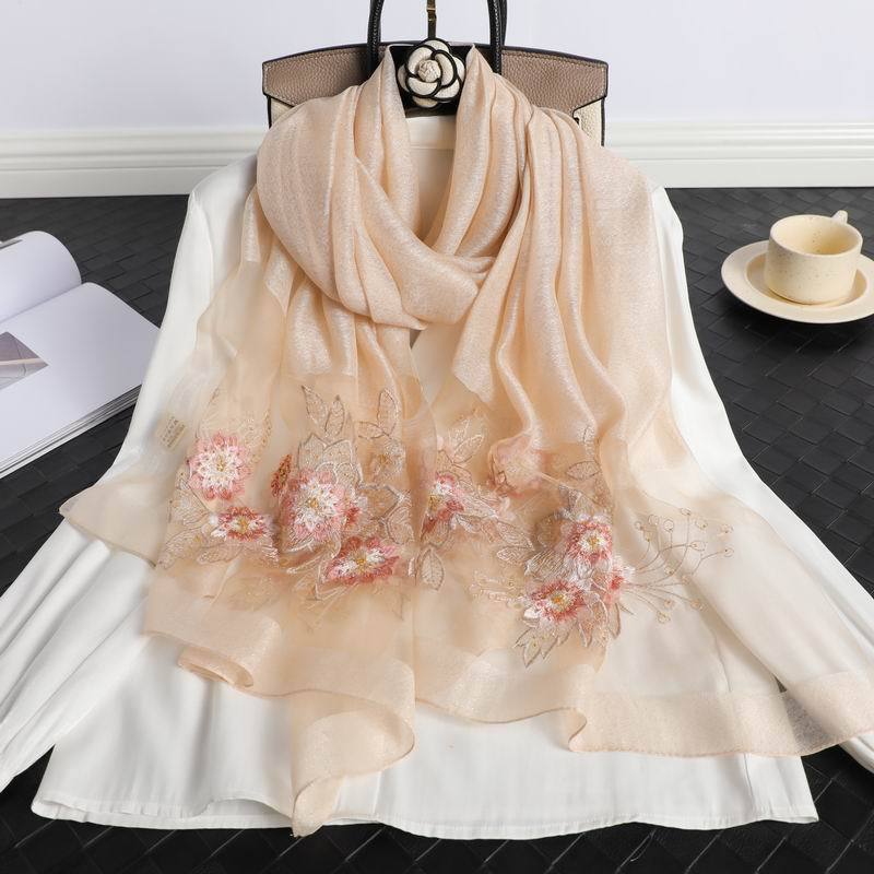 Beach Stoles Headscarf Women Scarf Silk Wool Embroidery Floral Female Thin  New Foulard Bufanda Hijab Shawls Wraps Pashmina