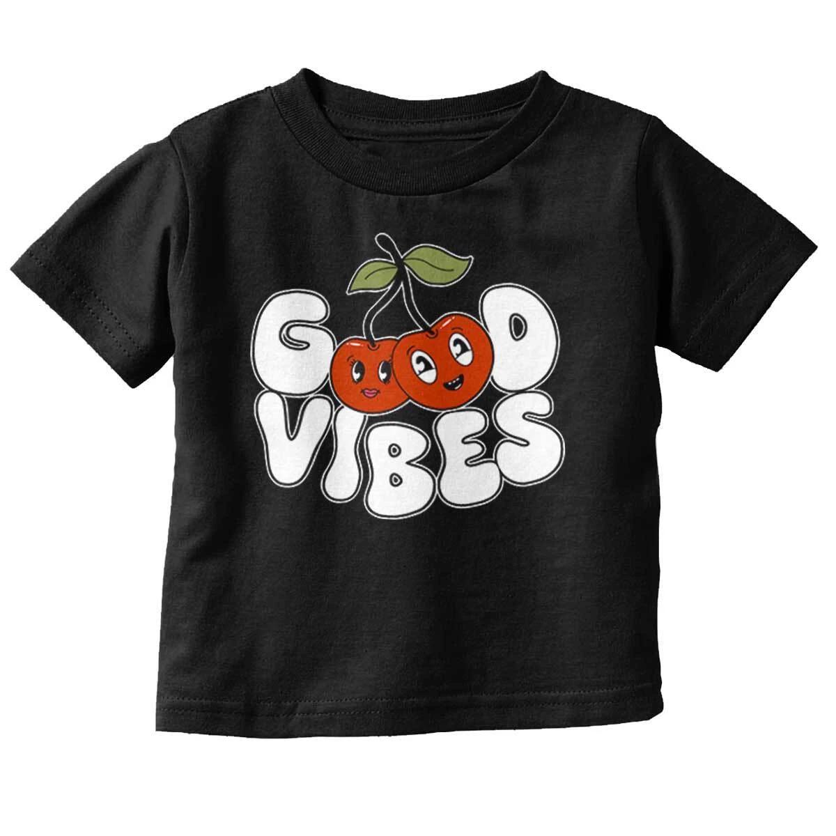 Cute Retro Good Vibes Happy Kawaii Cherries Toddler Girl Youth T Shirt For Kids L