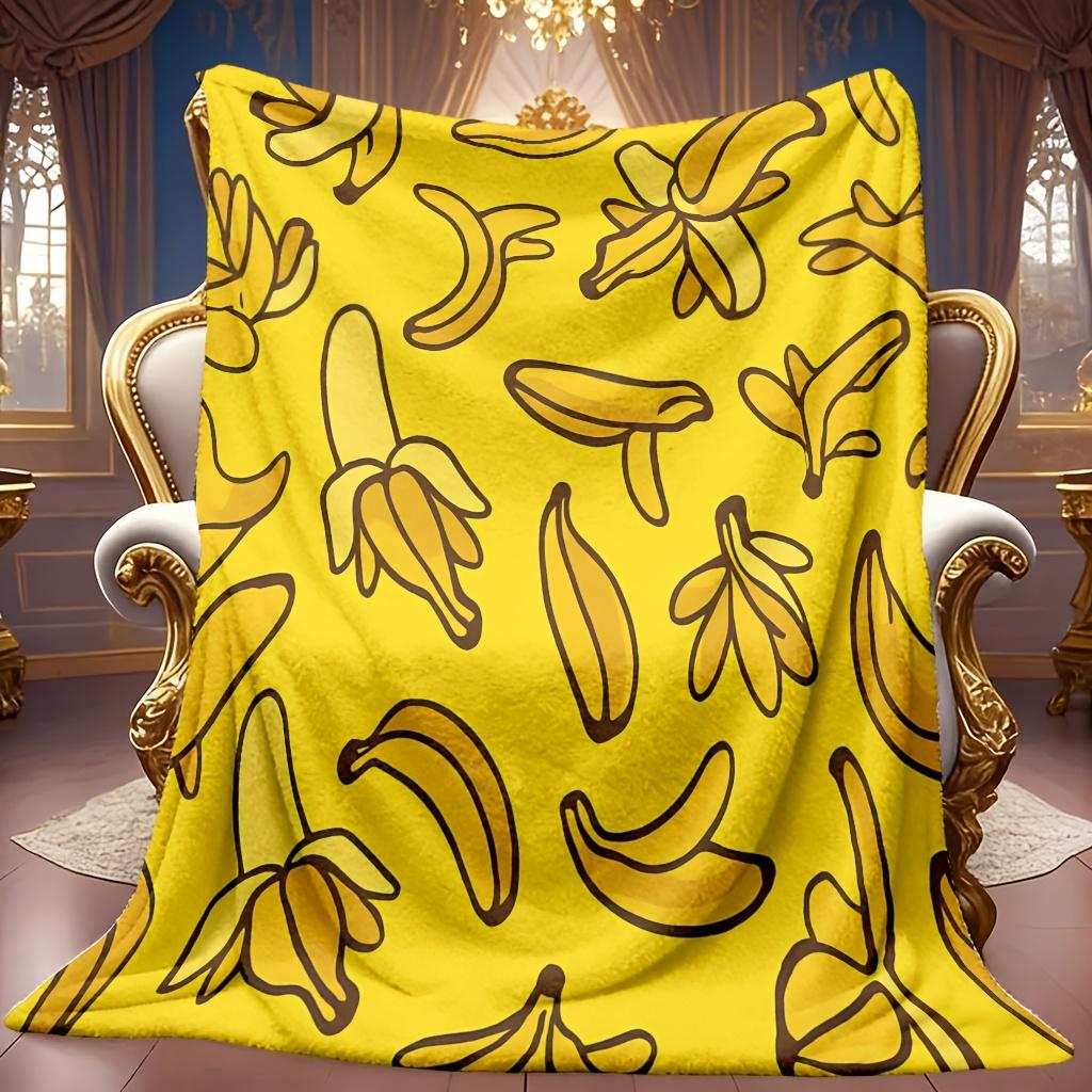 Banana Pattern Flannel Blanket Soft High-Definition Digital Print Yellow Fruit Style All-Season Cooling Blanket Perfect Gift for Family and Friends So