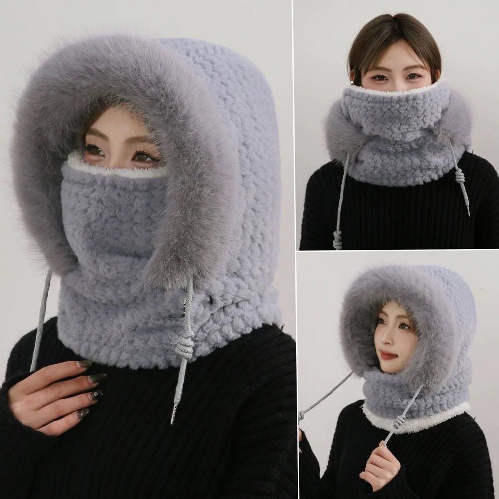 Muffole Ispessite per Ciclismo con Cappello Intrecciato in Peluche, Cappuccio Antivento per Ciclismo, Protezione Auricolare Calda Ispessita Maschera Antifreddo Invernale
