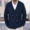 Men's Solid-Color Knitted Cardigan, Slim-Fit Cuban Collar, Turn-Up Collar, Double-Breasted Sweater