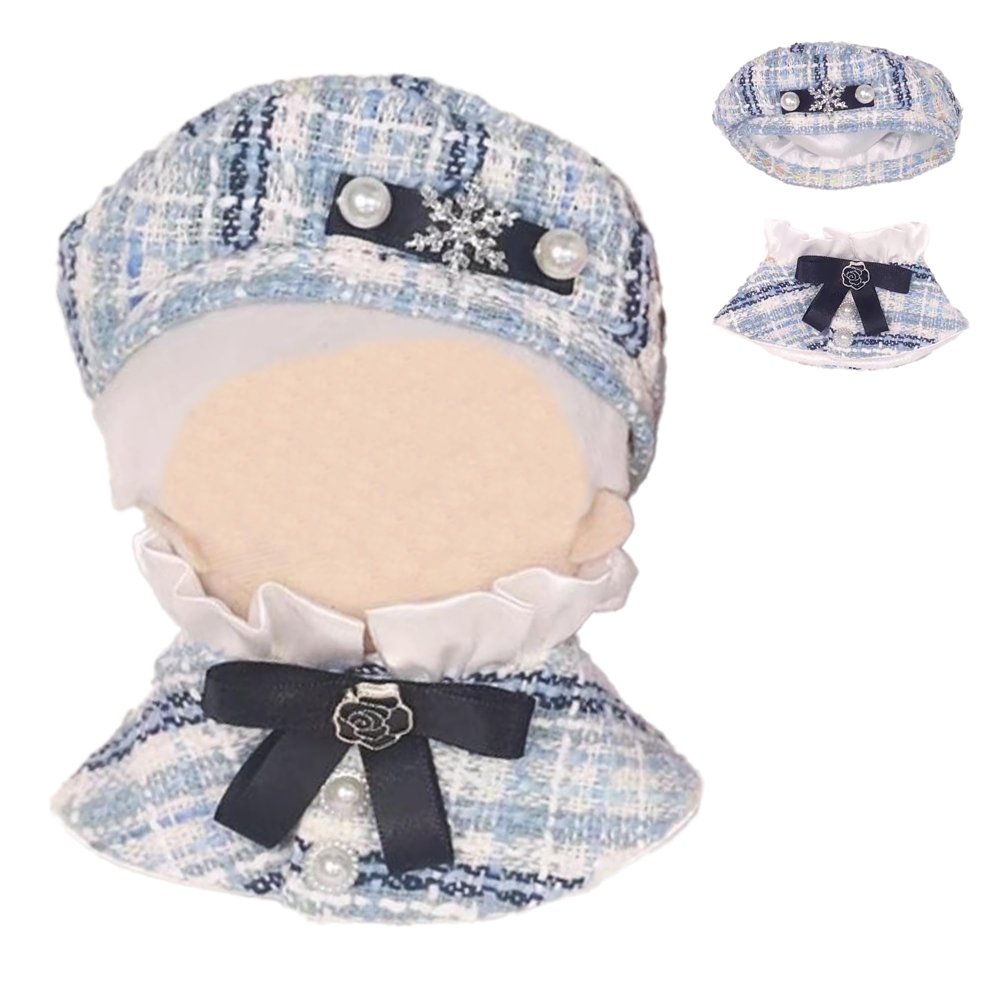 

Tweed Beret Cape Set for 10cm and Check Pattern & Dolls, Blue, Poncho, Hat, Cape, Shawl, [Used]