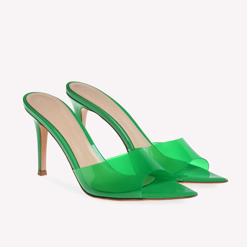 YX Women's 2026 Summer Transparent High Heel Slides - Stiletto Pointed Open Toe with Single Strap