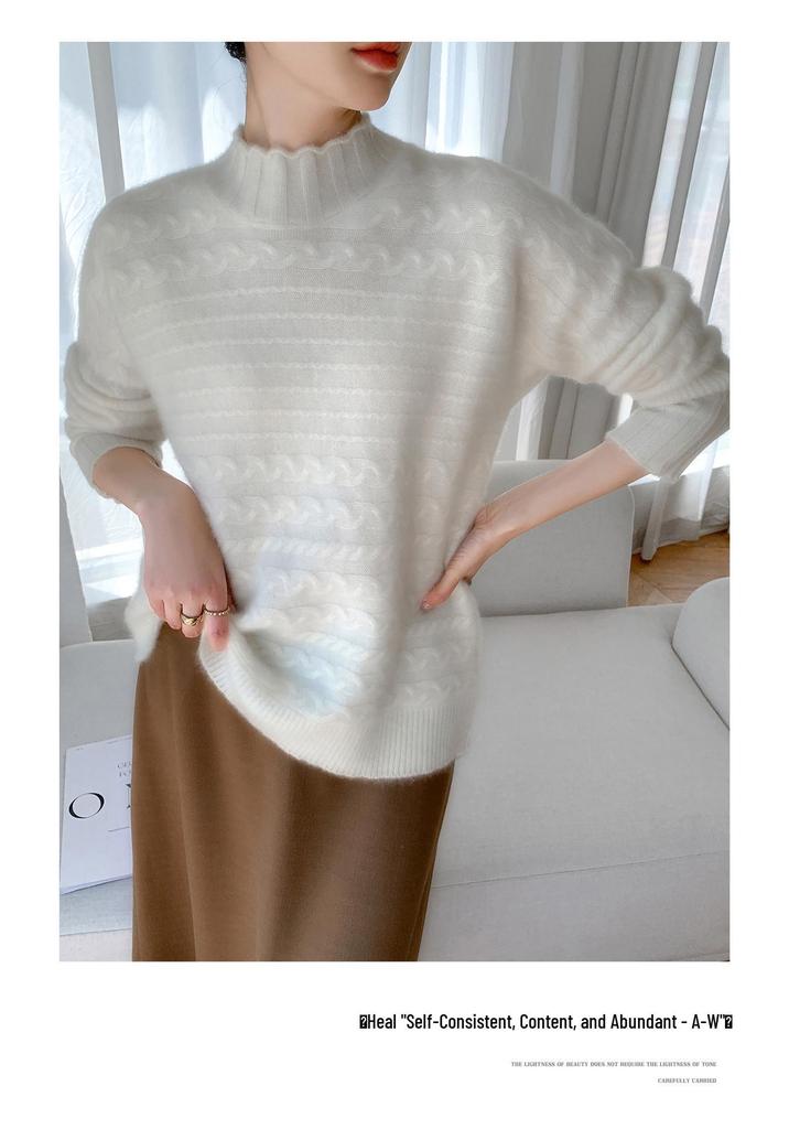 100% Pure Wool Half-High Collar Knit Sweater - Women's Autumn/Winter Soft Pullover, Thick Base Layer.