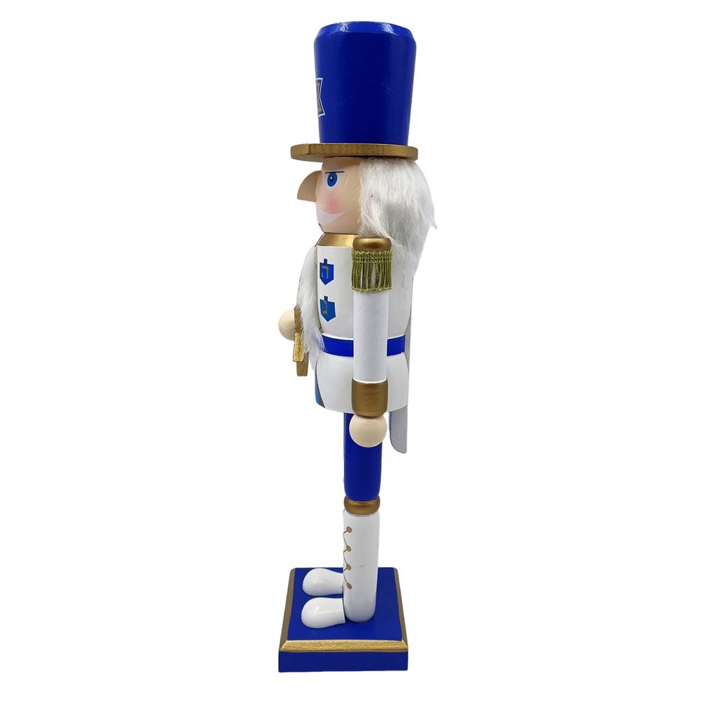 38 Cm Nutcracker Soldier Blue White Judaica Hanukkah Christmas Tabletop Decor Wooden Traditional Judaica Holiday Mantelpiece