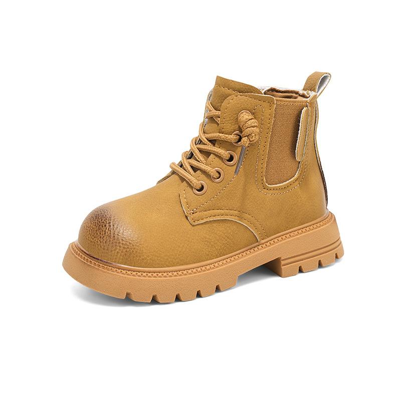 Children's autumn and winter high-top Martin boots elastic band rhubarb boots non-slip and wear-resistant tooling boots thick-soled boys' leather bo