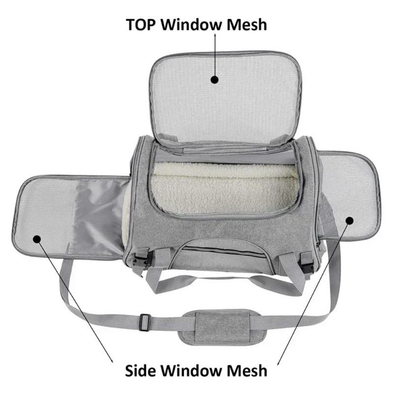 Portable Pet Travel Bag Dog Bag Mesh Dog Carrier Bag with Thick Cotton Cushion Pet Aviation Backpack Anti-suffocation Outdoor