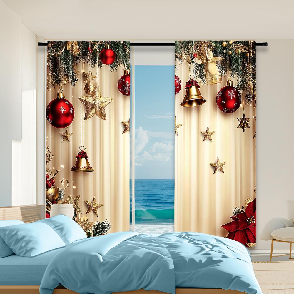 

Set Of 2 Christmas Decorative Window Drapes Digital Printed Polyester Material Drapes Bedroom Living Room Office Curtain With Rod Pocket Perfect For W100*H70(CM)-Hooks&2PCS