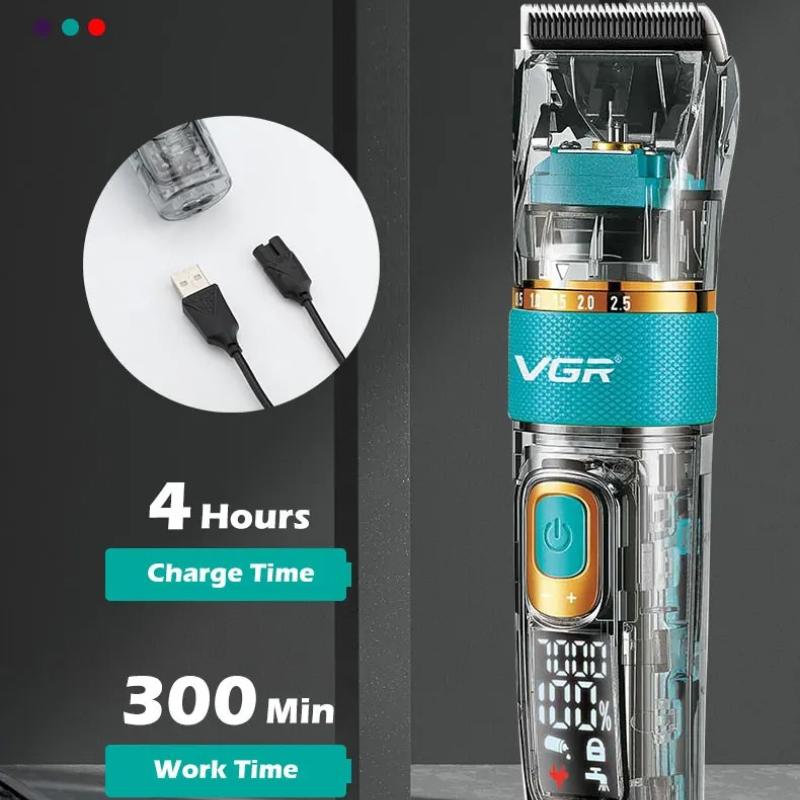 New VGR V-695 Professional Transparent Body Hair Clipper Barber IPX7 Waterproof Hair Cutting Machine Haircut Oil Head Clipper Home Beard Shaver