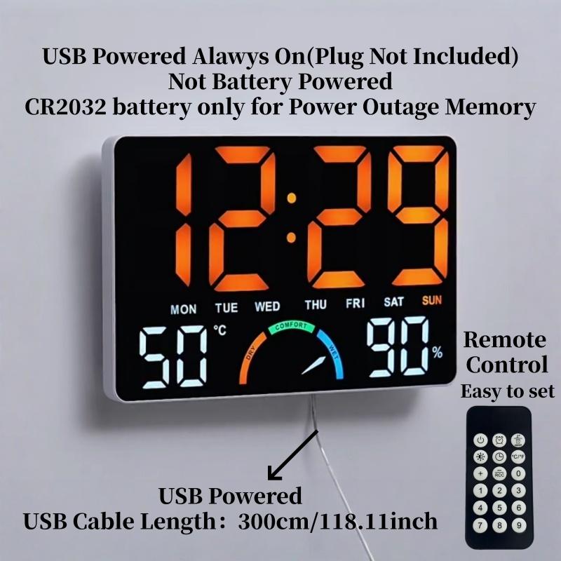 Large Digital Wall Clock TEMP Humidity Week Comfort Level 2 Alarm Snooze Table Clock 12/24H Count-up Countdown LED Clock