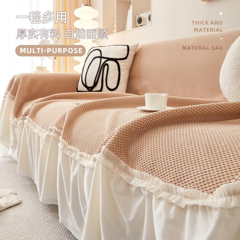 Thick Sofa Towel Warm Plush Sofa Covers Non-slip Lace Skirt Edge Quilting Chair Couch Cushion Seat Lace Pad for Living Room Mat