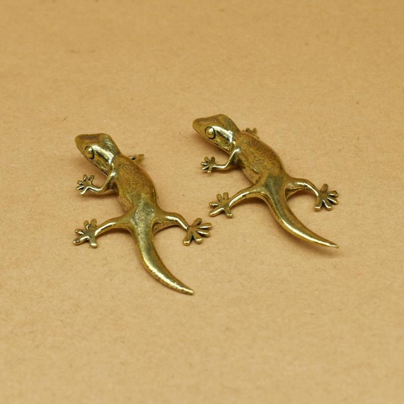 Vintage Copper Gecko Tea Set Small Ornaments Antique Brass Animal Figurines Tea Pet Desk Decorations Home Decor Accessories
