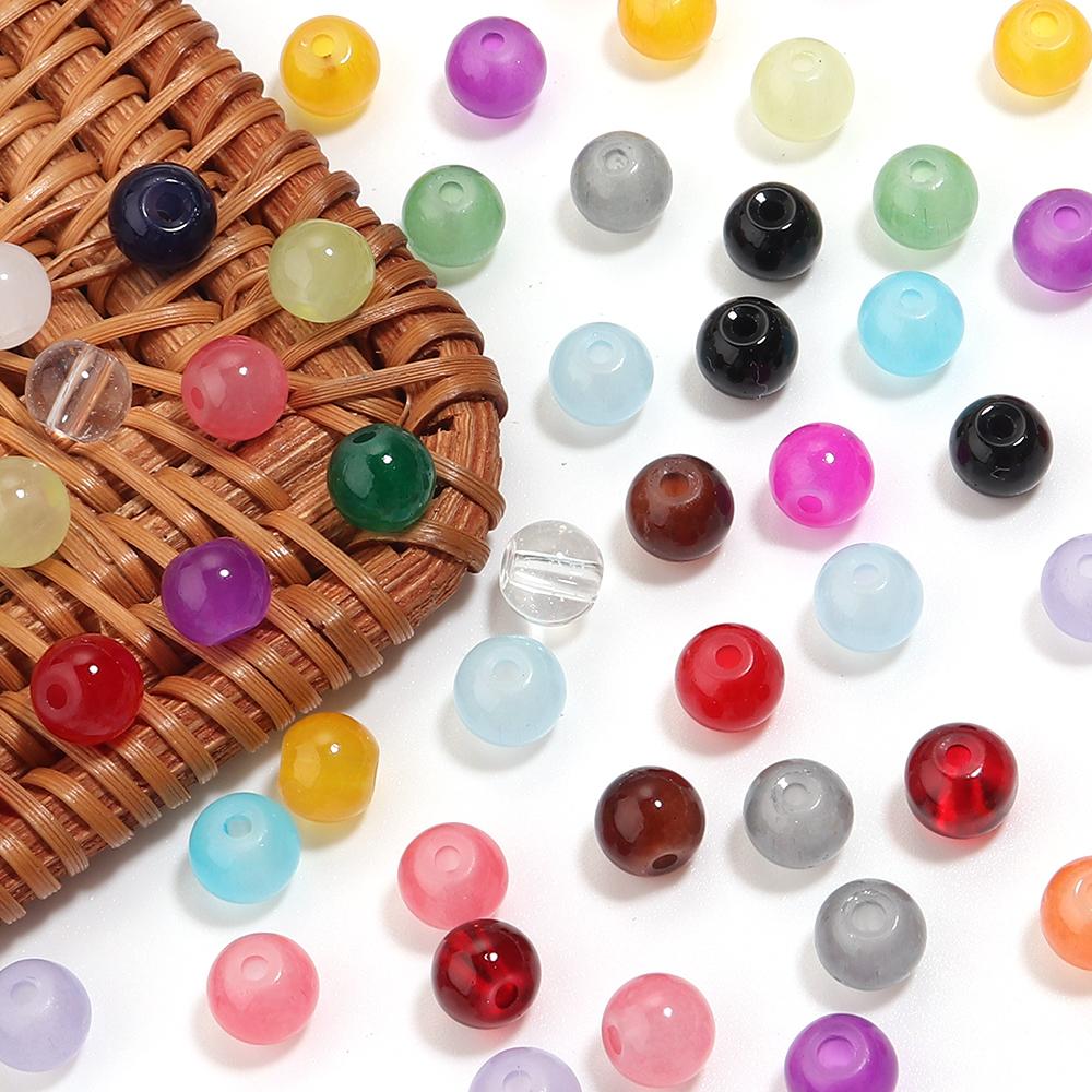 50pcs/Lot 6mm Round Glass Beads for Jewelry Making Jelly Painted Glass Imitation Jade Round Beads DIY Bracelet Necklace Wholesal