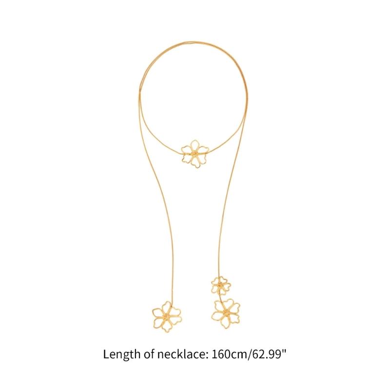 Vintage Lange Metallkette Blumenanhänger Halskette Mode Luxus Stil Überlappende Blume Kragen Halskette für Frauen
