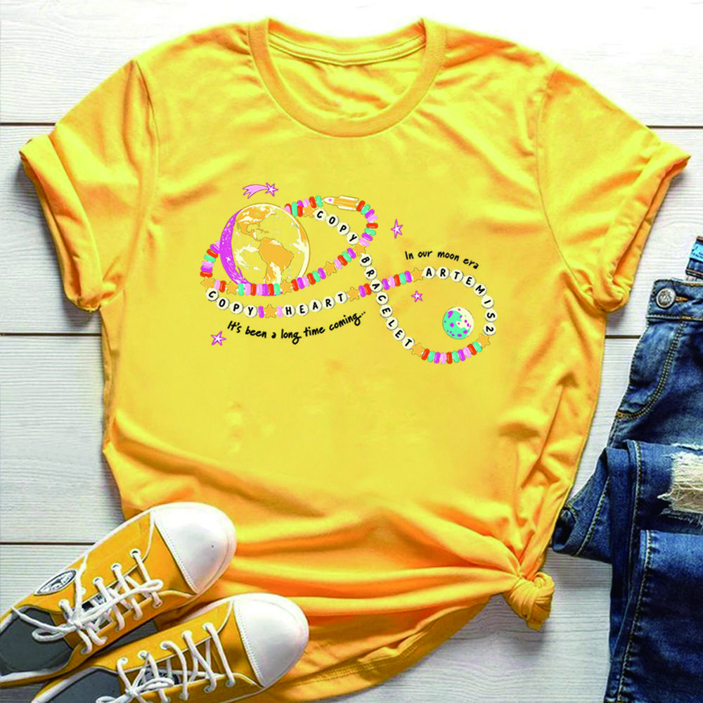 Vintage Kopi Hjerte T-shirt Kopi Armbånd T-shirt Artemis II Mission Skjorter Rum T-shirts Unisex Korte Ærmer Afslappede Toppe Fans Gaver