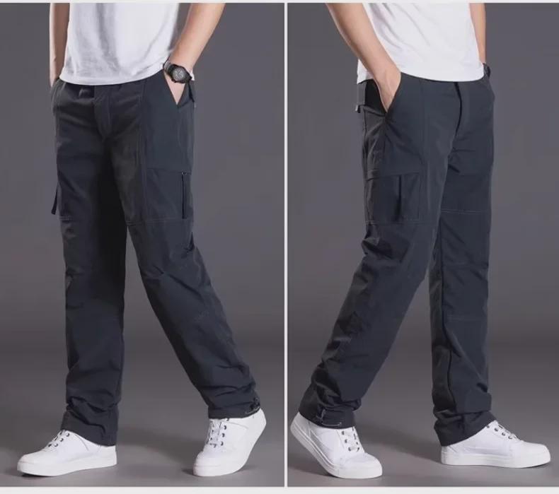 Men's Quick-Dry Multi-Pocket Loose Straight Overalls Plus Velvet Autumn/Winter Combat Pants