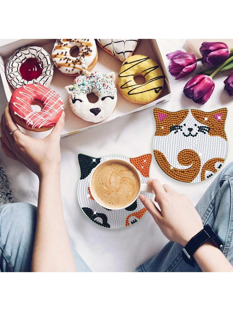1 Set Diamond Painting Coasters | Diamond Art Coasters | Mandala Landscape Slipper Sandwich Dog Butterfly Cat Ocean Animal Set