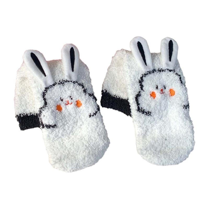 

Cute Rabbit Ear Fuzzy Socks for Women Winter Thick Warm Middle Calf Socks Colorblock Furry Plush Socks for Home Sleeping One Size чорний