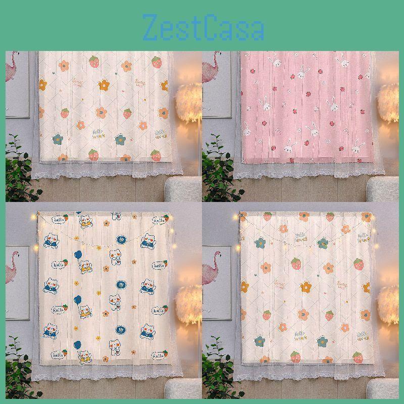 Window Cartoon Curtain Double Layer Lace Velcro Home Decorative Drapes Blackout