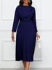 Women's Plus Size Elegant Pleated Dress - Solid Color, African Design, New Style