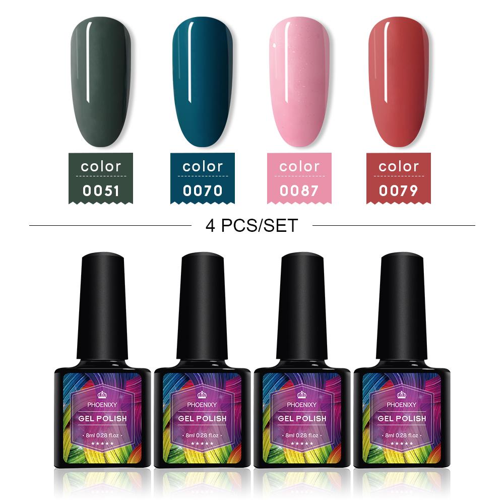 PHOENIXY 4/12/18 Farben Gel-Nagellack-Set Gel-Lack-Kit zum Einweichen der Maniküre Semi-permanente Hybridlacke Basis und Top Nail Art