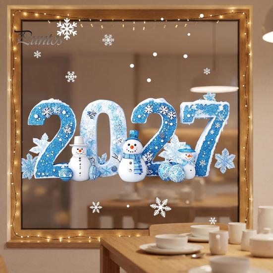 Static Window Clings for Christmas 2027 Clings, Snowman Snowflake Holly Glass Stickers, Easy Install Wall Decals Reusable Xmas Store Home Holiday
