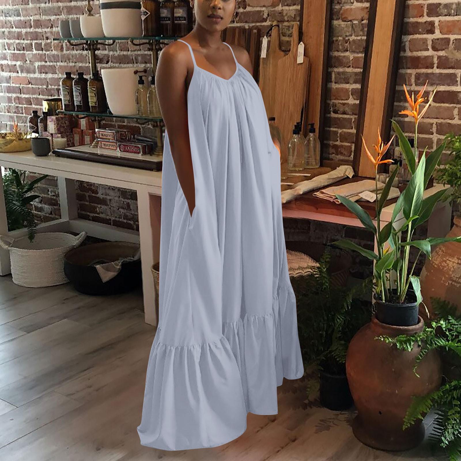 

Женское модное повседневное однотонное платье на бретельках с карманом, свободное платье с открытой спиной, большое распашное платье XXXXL
