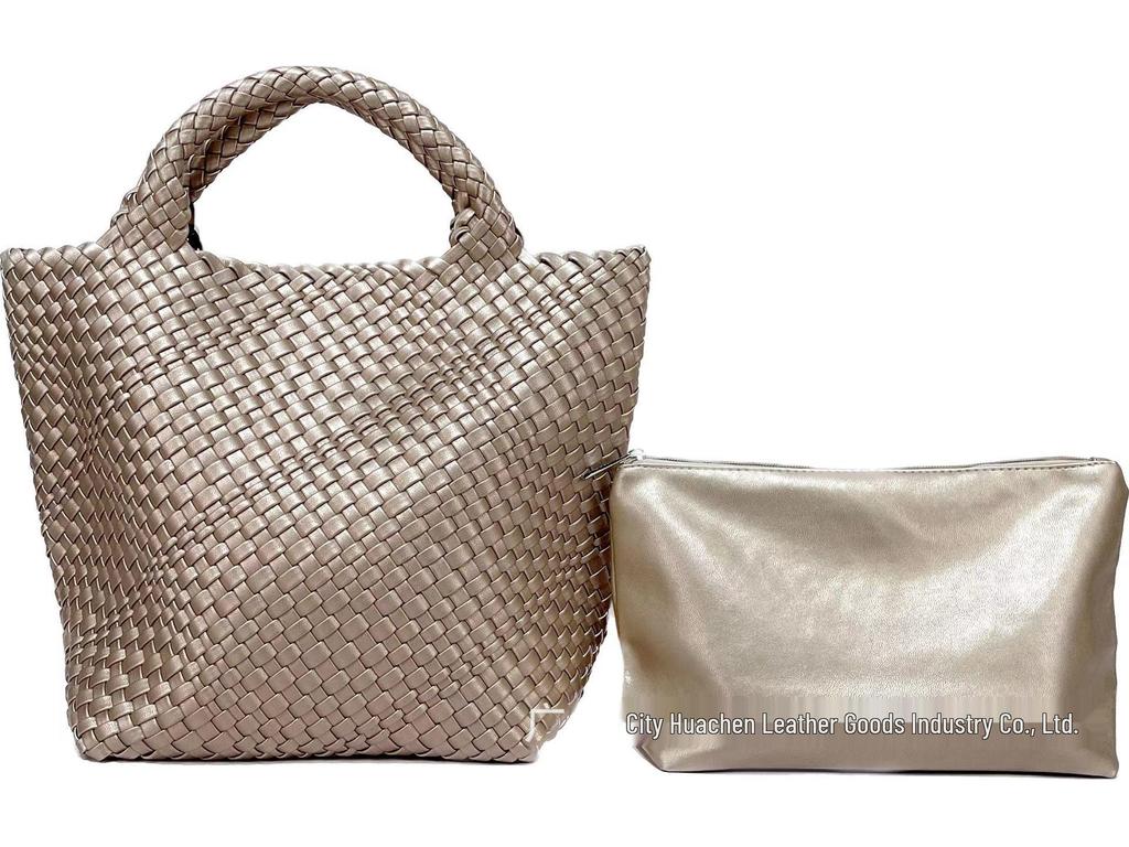 Women's Large Fashionable Woven Tote Bag - Versatile Double-Wrist Mother-Child Shopper