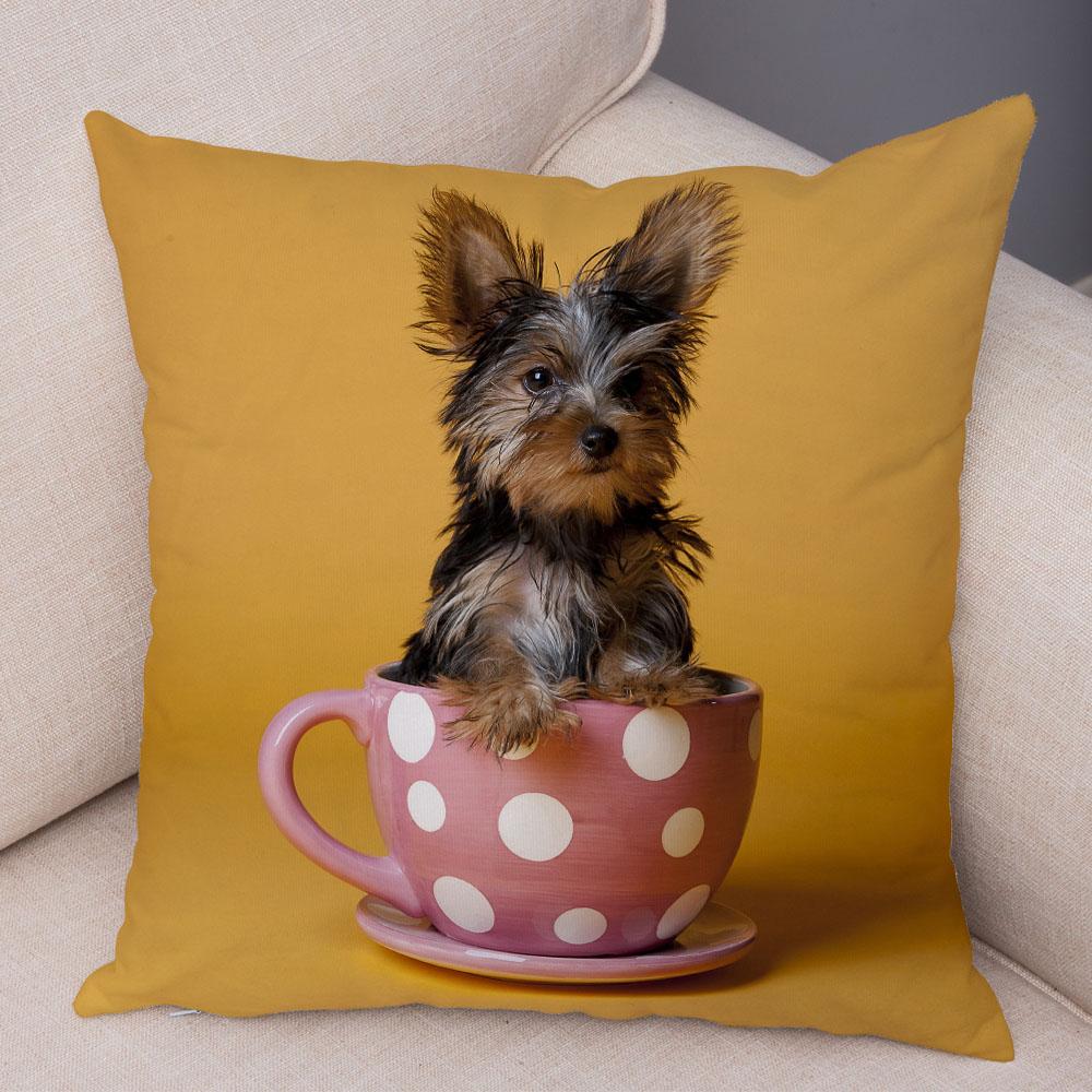 Cute Pet Animal Cushion Cover MINI Yorkshire Dog Polyester Pillowcase Decorative  Print  for Sofa Home Ca
