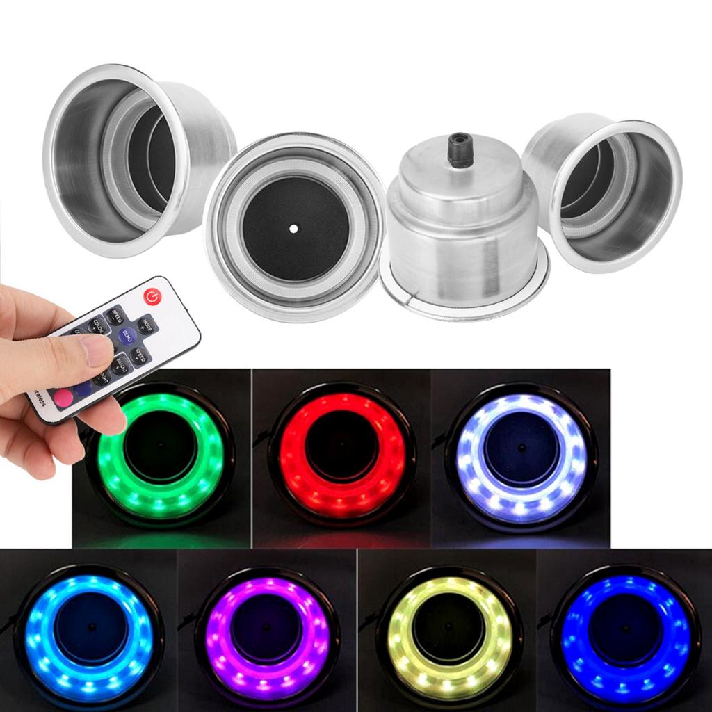 4Pcs DC 12V RGB LED Car Beverage Bottle Cup Holders with Remote Control for Marine RV Truck
